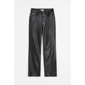 (CL) HM Black Coated Straight Leg Jeans High Rise Waxed Denim Size 8